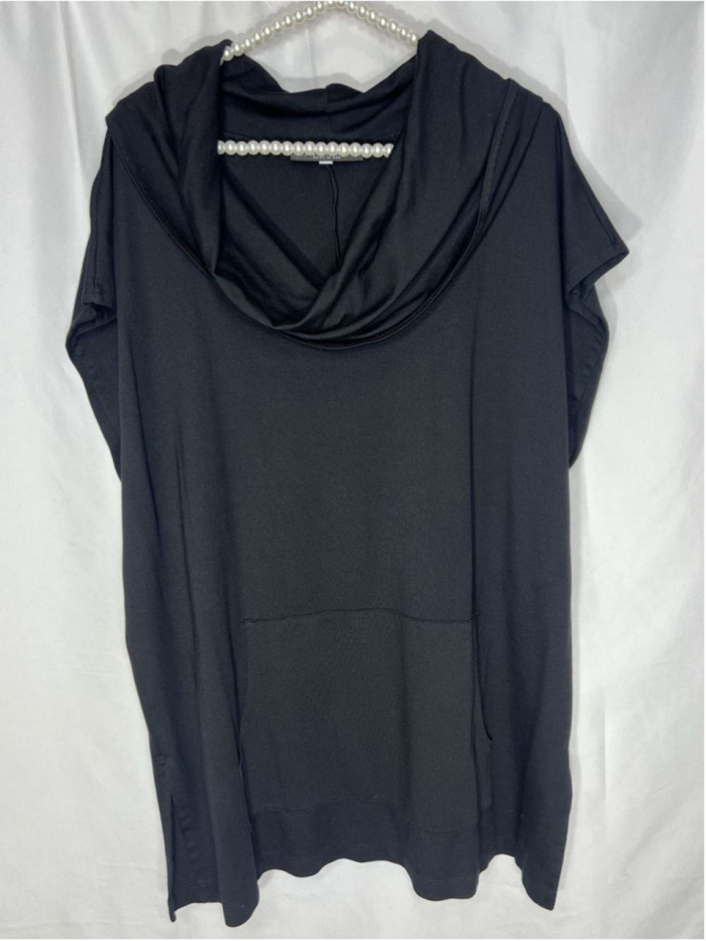 Bryn Walker Women Tunic Oversized Cowl Neck Top Black Size S Pocket Lagenlook